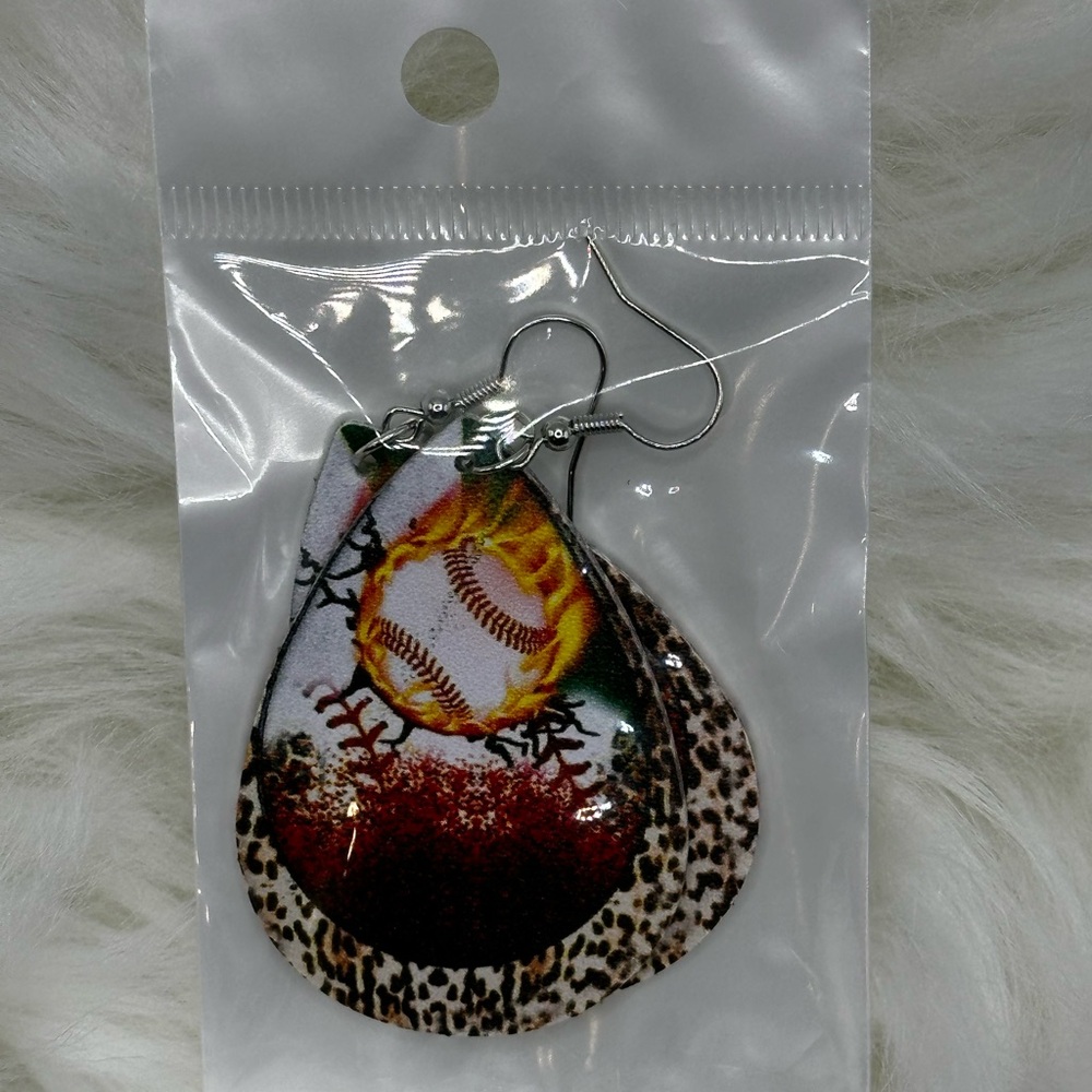 Baseball Print Teardrop Earrings - Picture 3 of 3
